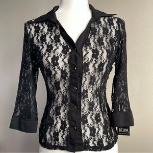 NWT Vintage Y2K Grass Collection Sheer Lace Top (black) - small